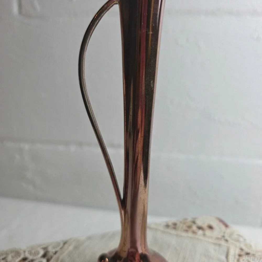 Vintage Copper Color Bud Vase Mid Century Modern Sleek Handle Heavy